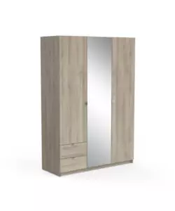 ARMADIO 3 ANTE CON SPECCHIO 2 CASSETTI QUERCIA, 133,5X51,4X191,5 CM